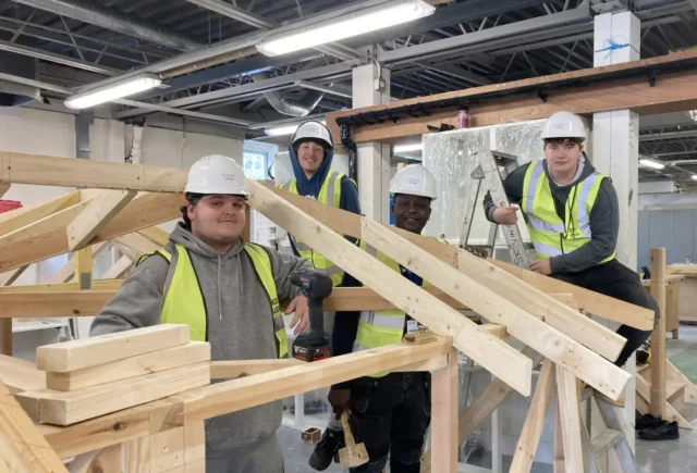 Level 2 construction students in St Vincent College’s new £600,000 Skills for Construction Centre